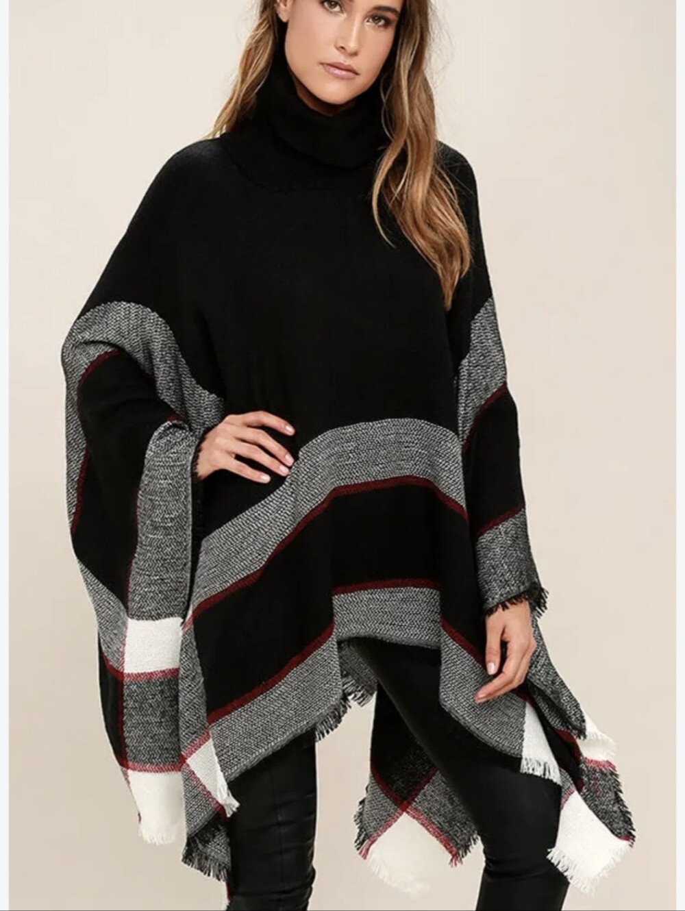 Lulus Black Turtleneck Slip On Poncho Sweater OS fits Most Excellent Condition